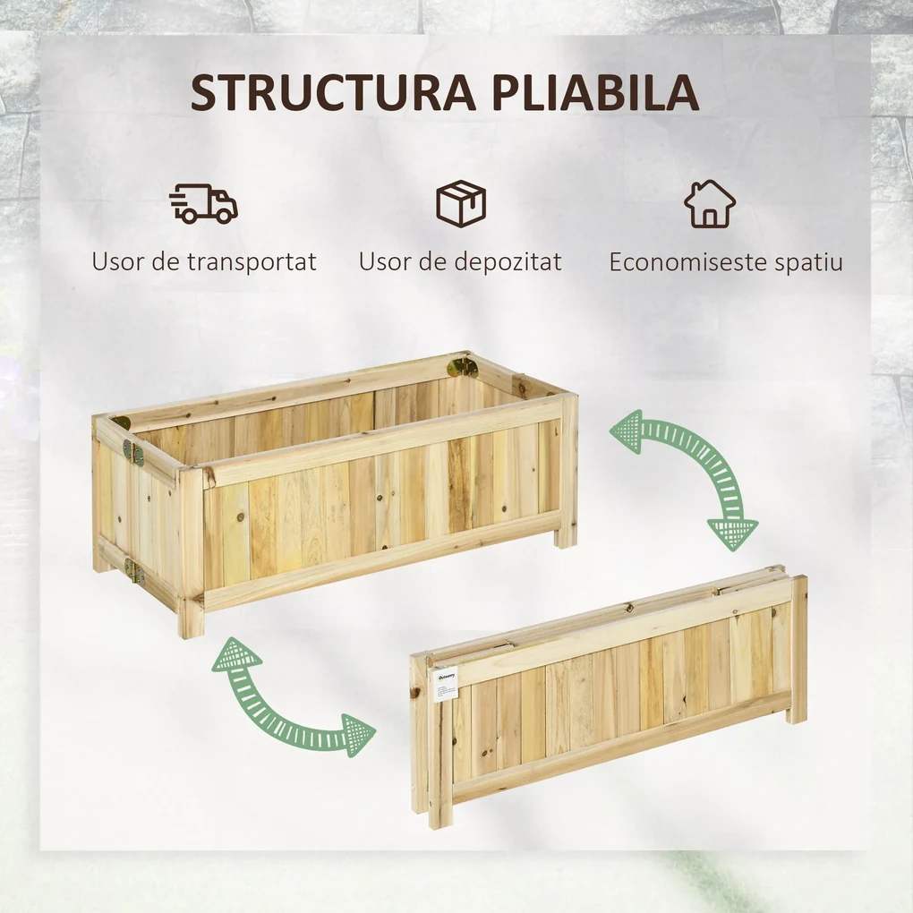 Outsunny Jardinieră Pliabilă Lemn pentru Exterior, Etanșă cu Bază Drenaj, 70x30x25 cm | Aosom Romania