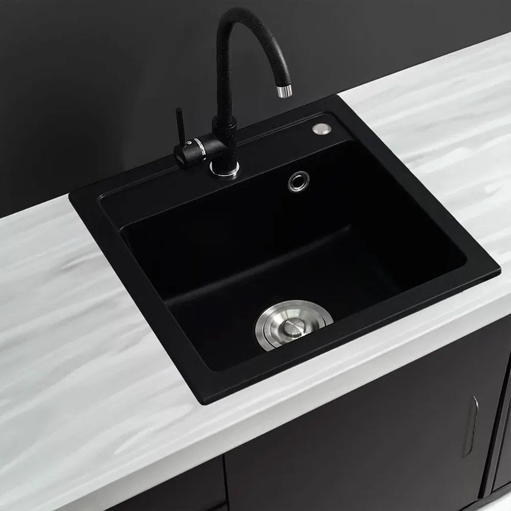 Chiuvetă pătrată Nia din granit, cu o singură cuvă, neagră