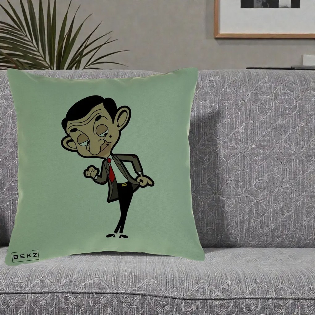 Perna Personalizata Mr. Bean Caricatura, 40x40 cm, Verde, Husa Detasabila, Perna Inclusa, BEKZ®