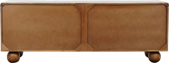 Bufet din lemn de acacia, natur, cu 4 uși cu panouri din ratan împletit și picioare sferice, finisaj natural, 60 x 165 x 45 cm, „Savanah”