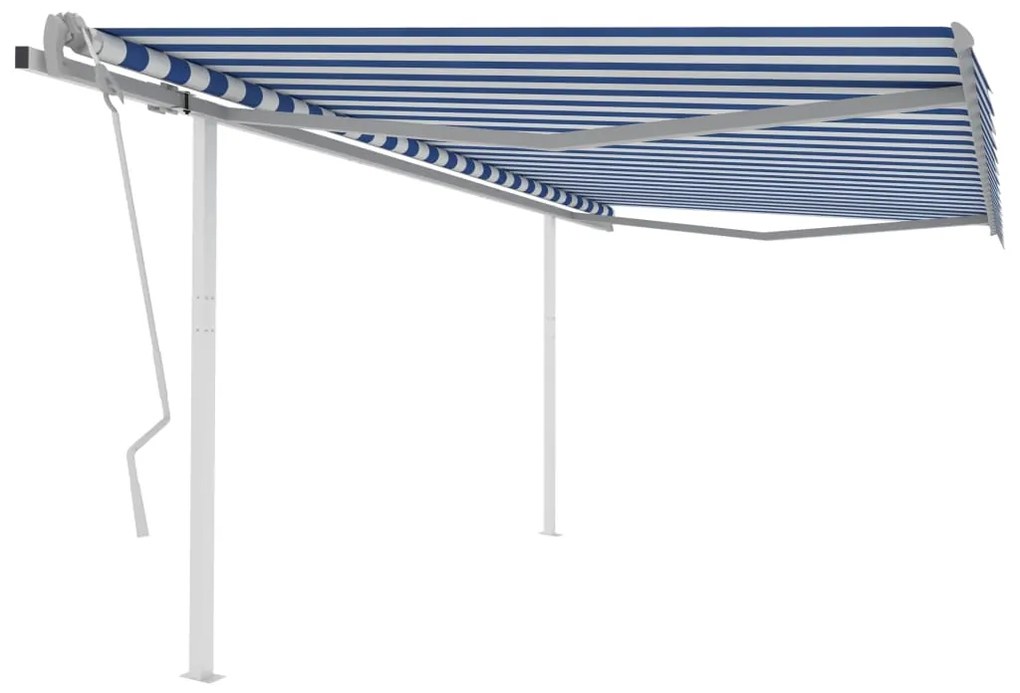 vidaXL Copertină retractabilă manual, cu stâlpi, albastru/alb, 4x3 m