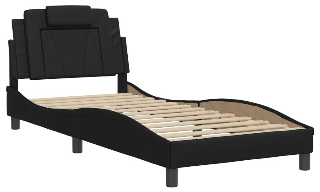 3208068 vidaXL Cadru de pat cu tăblie, negru, 90x200 cm, piele ecologică