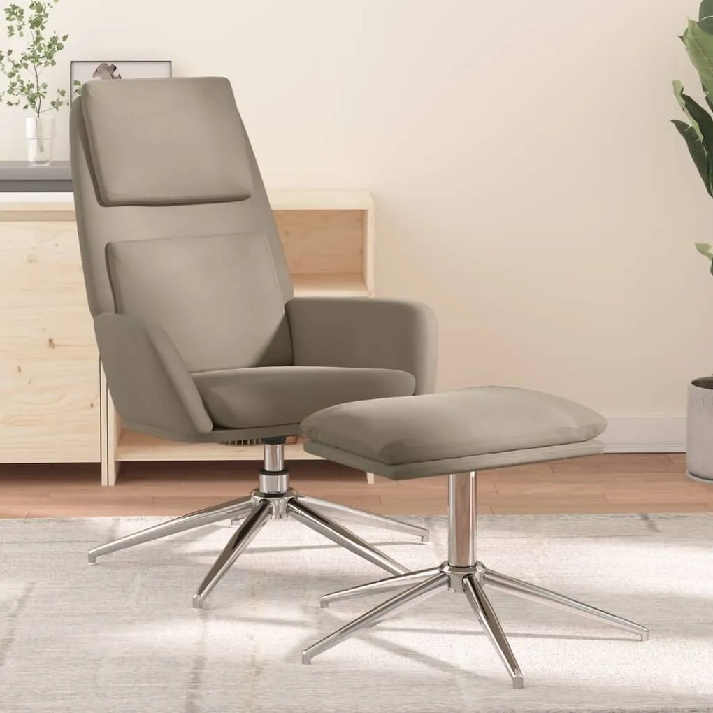 3097781 vidaXL Scaun de relaxare cu taburet, gri deschis, microfibră