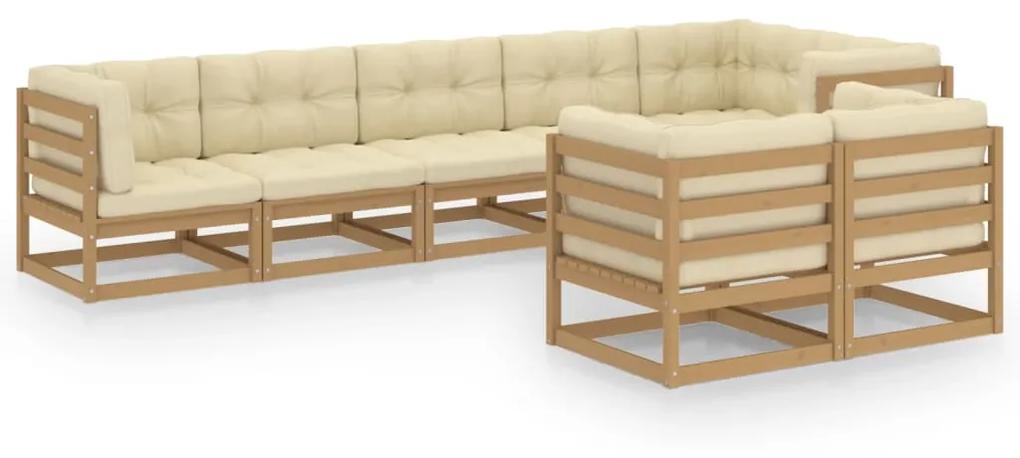Set mobilier de gradina cu perne, 8 piese, lemn masiv pin maro miere, 1, Da