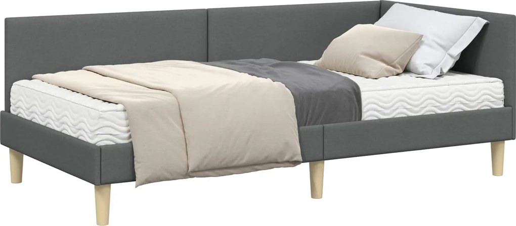 vidaXL Cadru de pat colțar cu saltea Altele Manual 2 pcs Gri țesătură