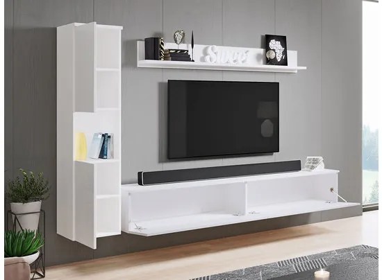 Mobilier living Nova BR (Alb + Alb lucios) (fără iluminat). 1060048