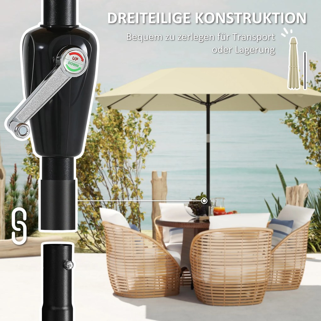 Outsunny Umbrelă de soare de 2,3 m fără bază, umbrelă de terasă reglabilă cu manivelă, poliester, aluminiu, fibră de sticlă, bej | Aosom Romania