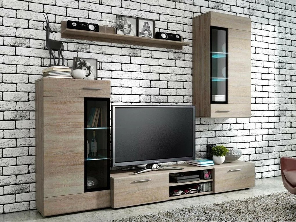 Mobilă pentru sufragerie Tucson 101Sonoma stejar, Părți separate, Cu comodă tv, PAL laminat, 236x40cm, 74 kg