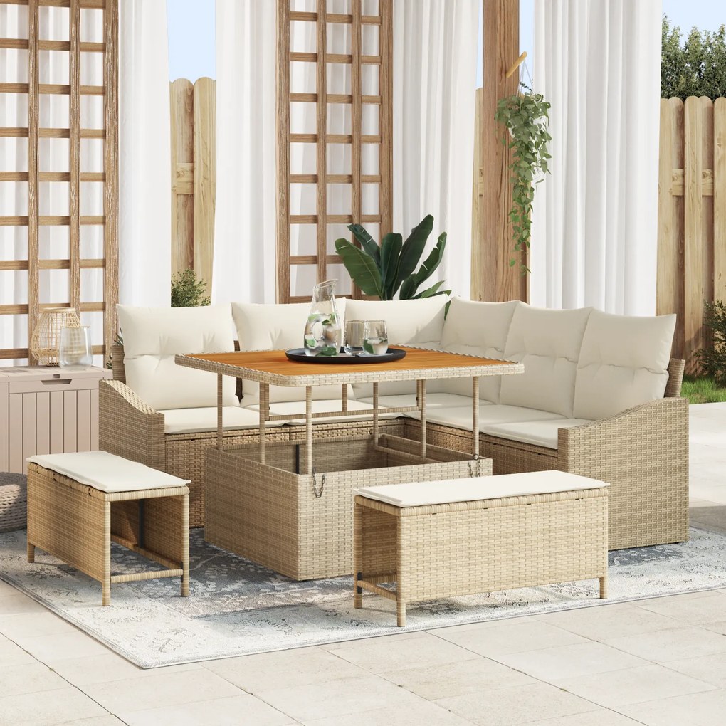 Set canapea de grădină vidaXL 8 Piese cu perne Bej Ratan sintetic Acacia