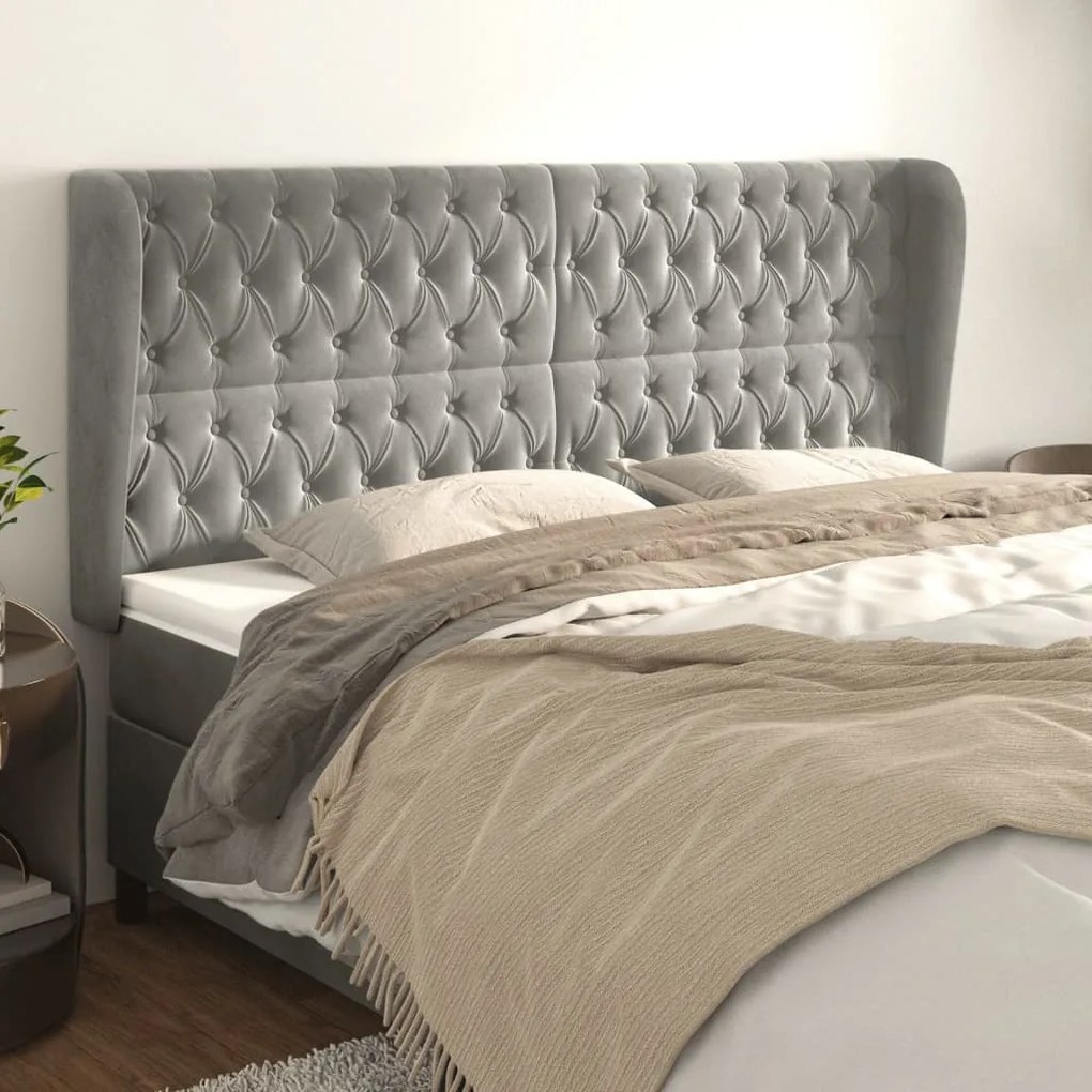 vidaXL Tăblie de pat cu aripioare gri deschis 203x23x118/128cm catifea