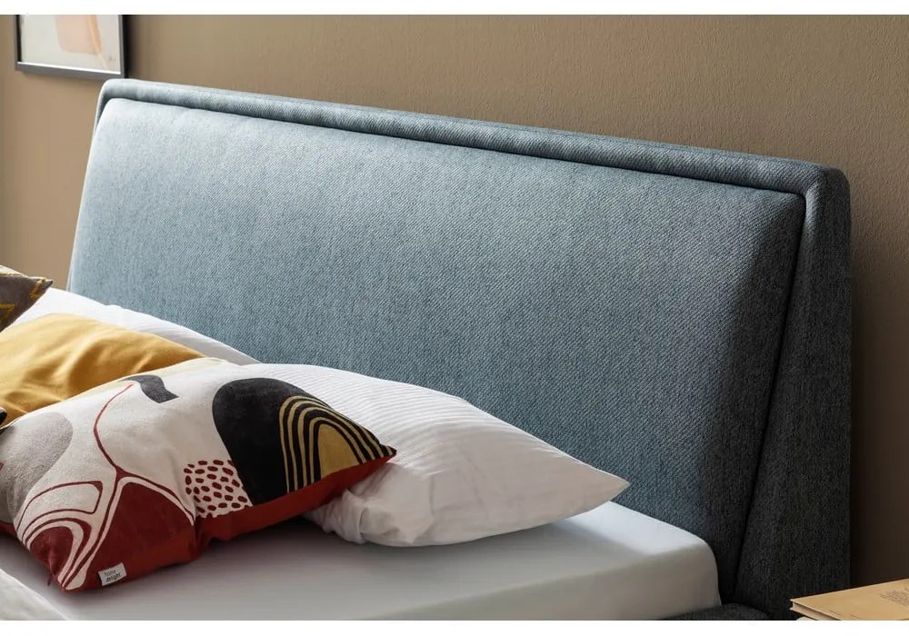 Pat matrimonial verde/albastru tapițat cu spațiu de depozitare cu somieră 160x200 cm Frieda – Meise Möbel