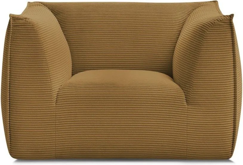 Fotoliu galben muștar cu tapițerie din catifea reiată Giorgia – Bobochic Paris