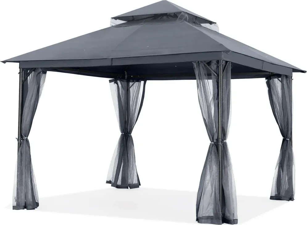 ABCCANOPY Foișor de gradina 3.3x3.9 m - Foișor exterior cu cadru din oțel și plasă de țânțari pentru gazon, curte, grădină, terasă, Gri