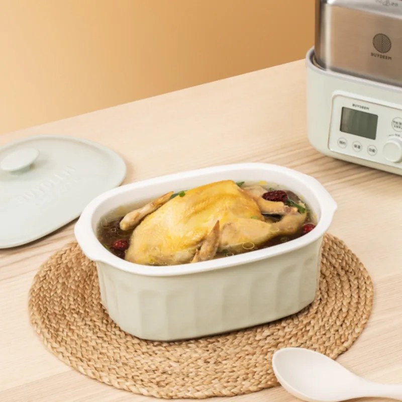 Vas din portelan pentru aparatul de gatit cu aburi BUYDEEM CT1005, 2 l, de la -8°C la +230°C, Omologat de FDA pentru contactul cu alimentele, Alb