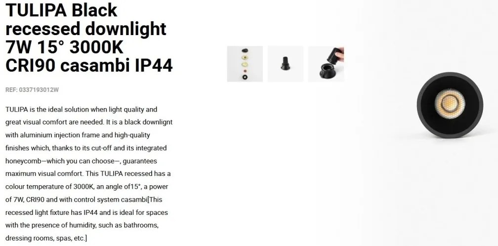 Spot LED incastrabil TULIPA Black recessed downlight 7W 15° 3000K CRI90 casambi IP44