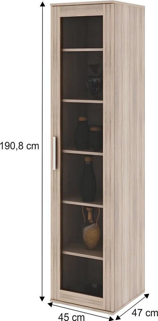 Vitrină cu rafturi, pal melaminat, stejar sonoma, DUNAJ  Tip4