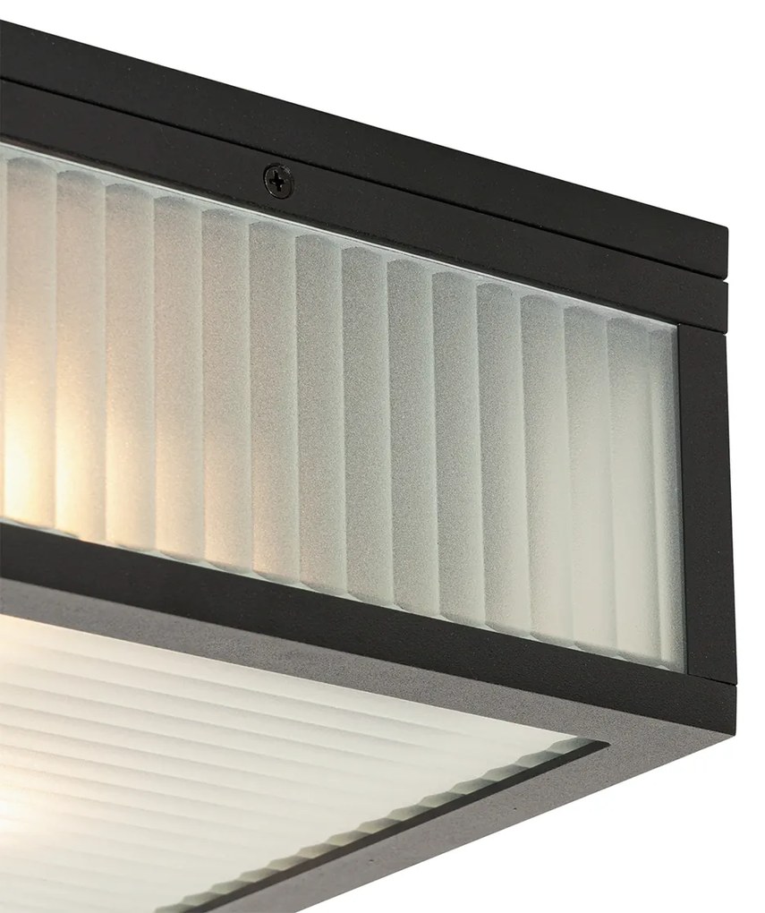 Plafonieră exterioară neagră cu sticlă striată cu 2 lumini IP44 - Charlois