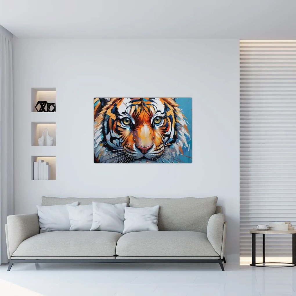 Tablou - Vedere a unui tigru, pictură (90x60 cm)