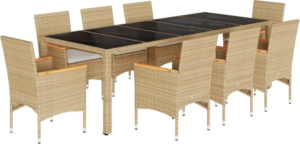 vidaXL Set mobilier de grădină cu perne 9 piese bej poliratan & sticlă