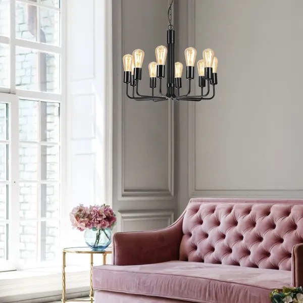 Candelabru cu lanț 10xE27/60W/230V, negru