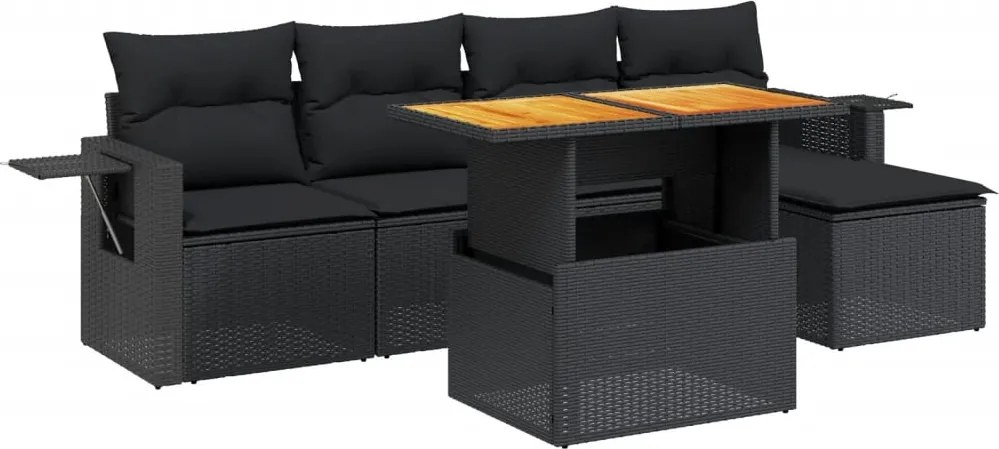 vidaXL Set mobilier de grădină cu perne, 6 piese, negru, poliratan