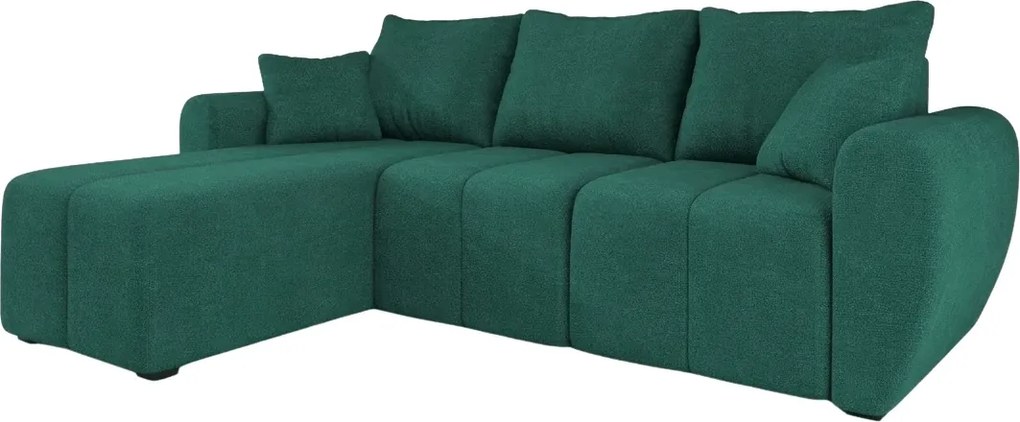 Coltar extensibil de colt SEVIO, verde sticla, reversibil, 246x145 cm + 2 perne GRATUIT