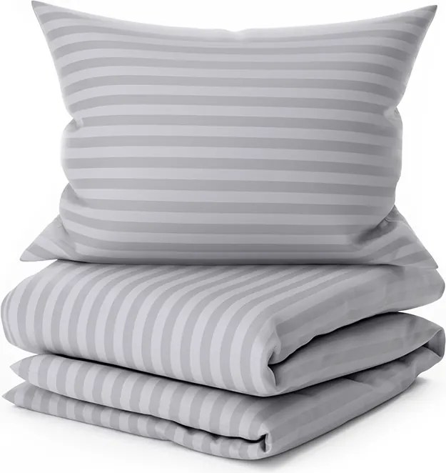 Lenjerie de pat hoteliera din microfibra JASMINE gri deschis - dungi 2 cm Dimensiunile lenjeriei: 70 x 90 cm | 140 x 220 cm