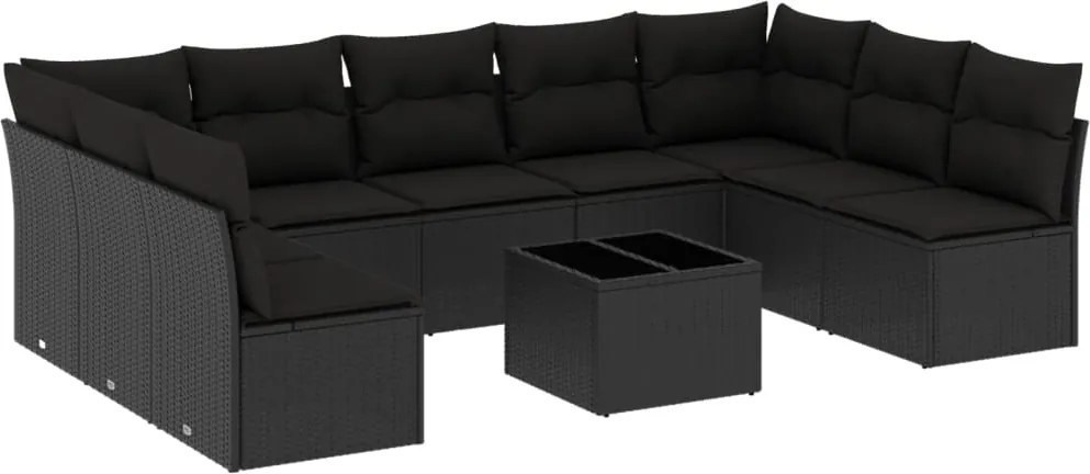 vidaXL Set canapele de grădină cu perne, 10 piese, negru, poliratan