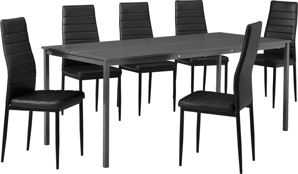 [en.casa]® Masa bucatarie/salon design elegant  - gri inchis (180x80cm) - cu 6 scaune negre elegante