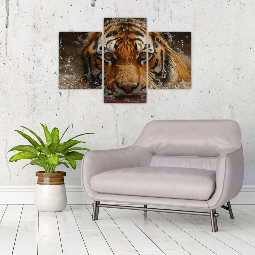 Tablou - Portret de tigru în apă (90x60 cm)