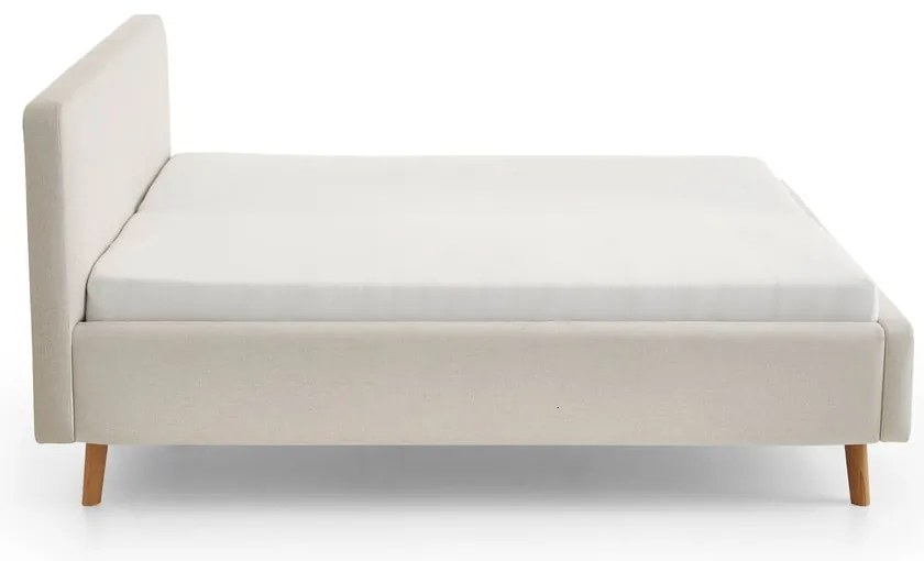 Pat matrimonial crem tapițat cu spațiu de depozitare cu somieră 140x200 cm Mattis – Meise Möbel
