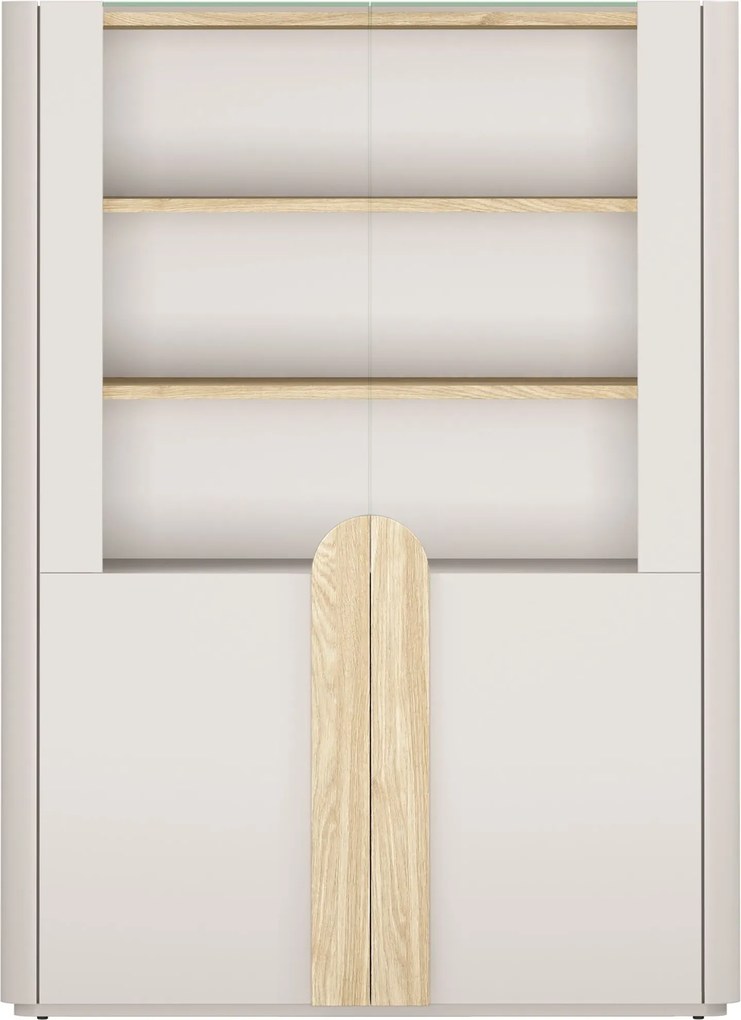 Vitrină cu două uși Amilio 100 cm - cașmir / stejar uleiat / mânere stejar deschis