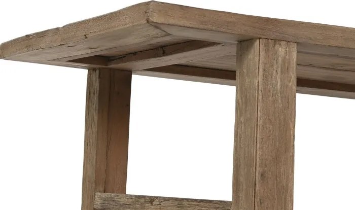 Măsuță de cafea dreptunghiulară din lemn de tec reciclat, natur, cu picioare masive, finisaj mat, 45 x 140 x 70 cm, „Deneris” – Ethnic Collections