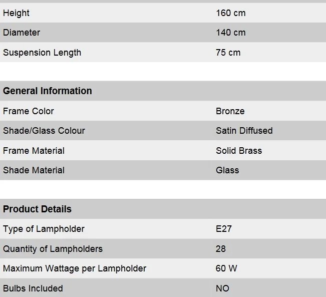 Candelabru XXL cu 28 brate, elegant design LUX Budapest, bronz LU 1440/16+8+4 bronze/376 klar-matt OR