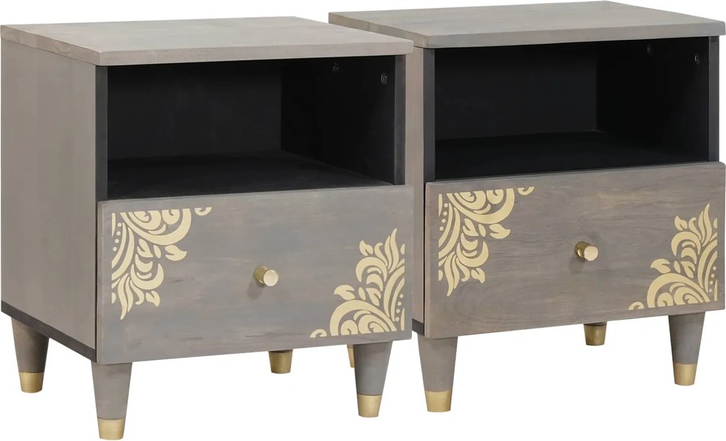 vidaXL Dulap de noapte 2 pcs Gri 40 x 33 x 46 cm Lemn de mango solid