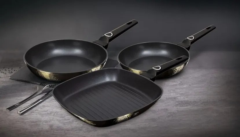 Set 3 tigai cu strat titan antiaderent Primal Gloss Berlinger Haus BH 6073, maro, curatare usoara, grill, inductie