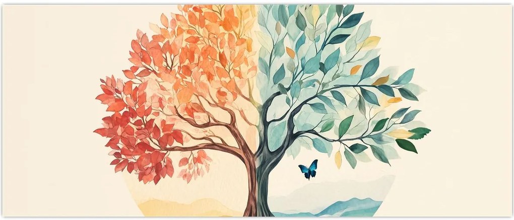 Tablou – Arbore dual cu fluture (120x50 cm)