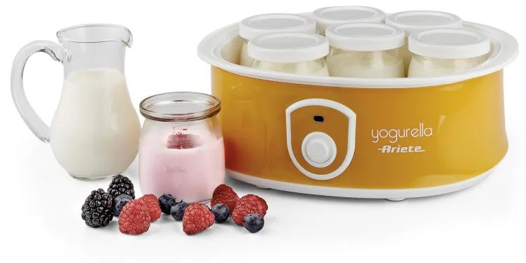 Aparat preparare iaurt Ariete YOGURELLA 0617/00, 20 W, 1.3 L, 7 borcane, Usor de curatat, Galben