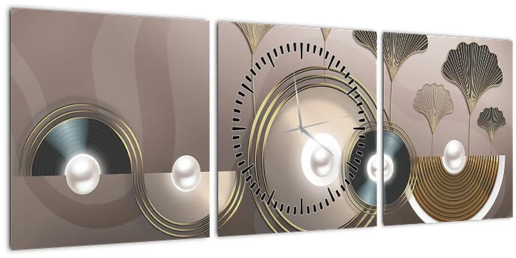 Tablou - Abstract maro-auriu (cu ceas) (90x30 cm)