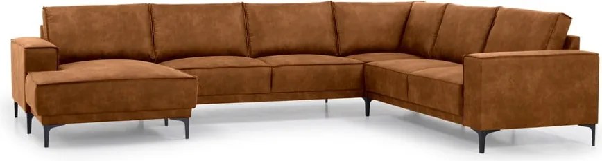 Colțar maro coniac cu tapițerie din imitație de piele (colț pe partea stângă /în formă de "U") Copenhagen – Scandic