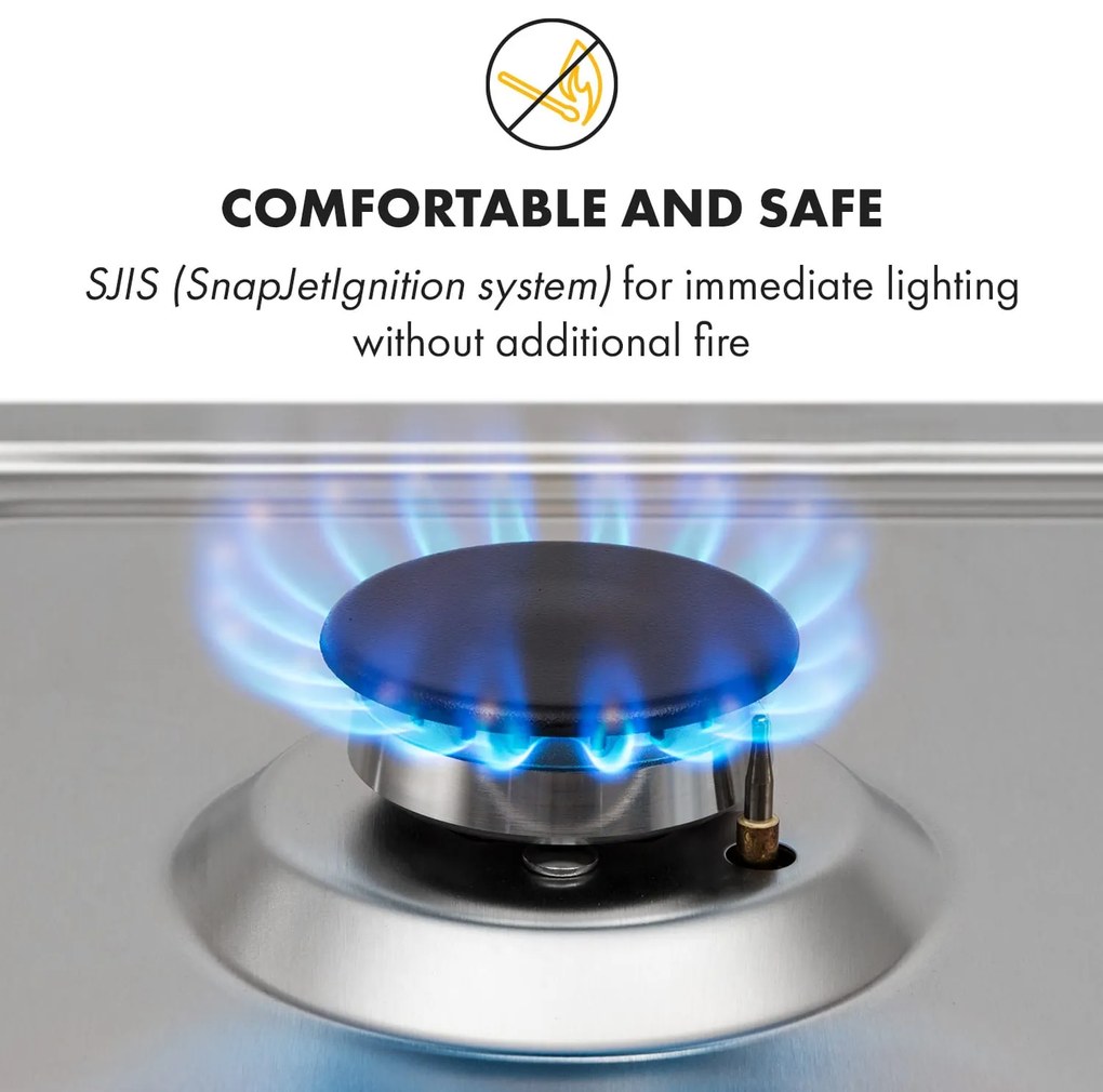 Ignito 4 Zonen, plită pe gaz, 4 arzătoare Sabaf, oțel inoxidabil, argintiu