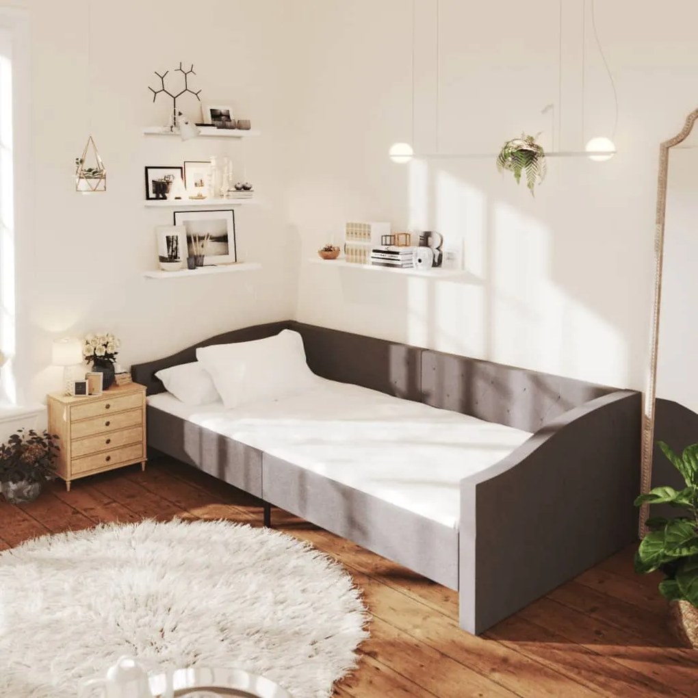 3080426 vidaXL Pat de zi cu saltea, gri închis, 90x200 cm, textil, USB