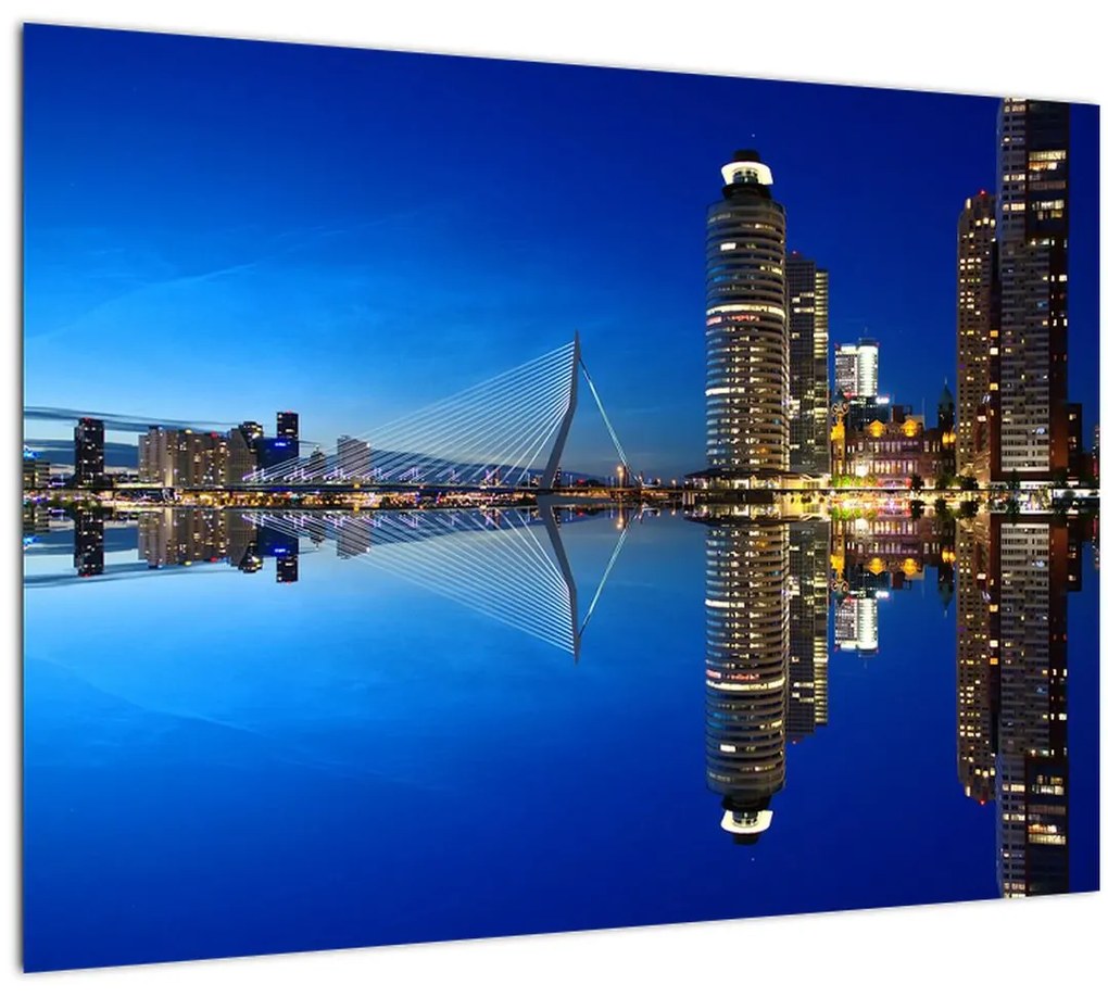 Tablou pe sticlă - Rotterdam nocturn (70x50 cm)