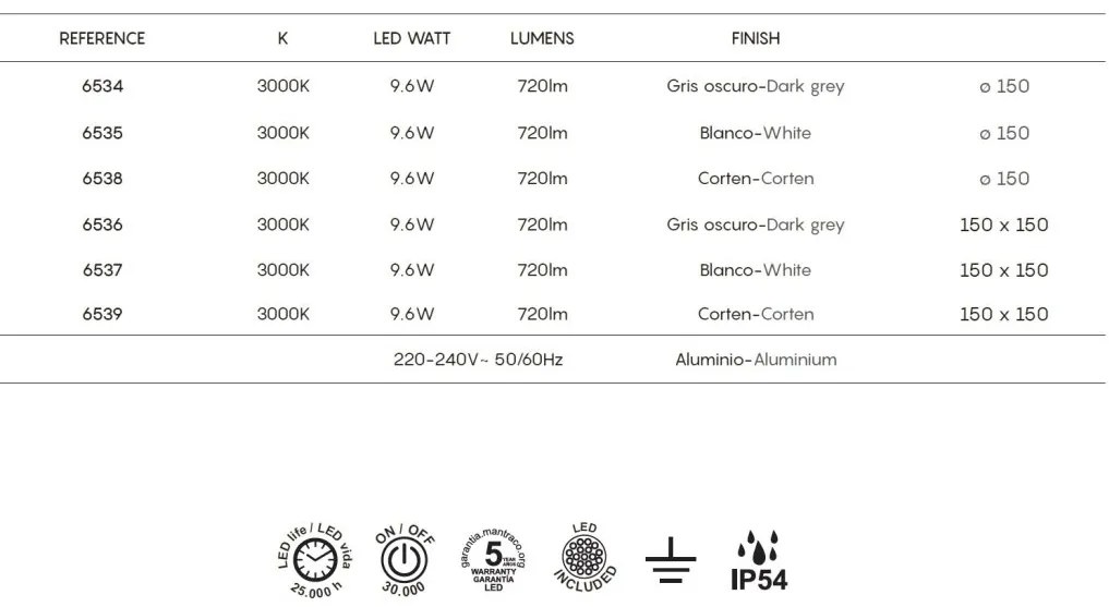Aplica LED de perete iluminat exterior ambiental IP54 BORA corten