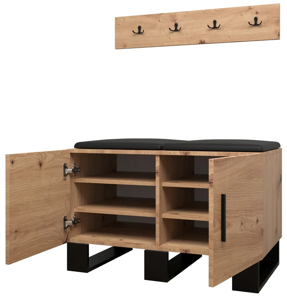 Set mobilier pentru hol Amanda 21 (Stejar artisan + Negru). 1086041