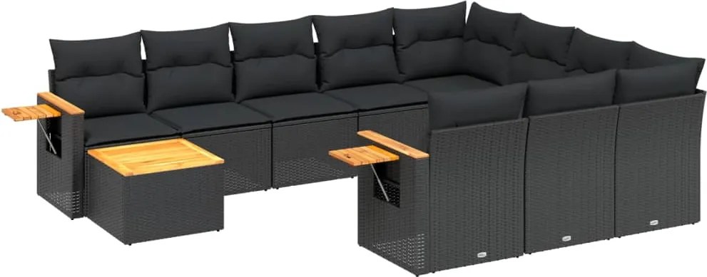 vidaXL Set canapele de grădină cu perne, 11 piese, negru, poliratan