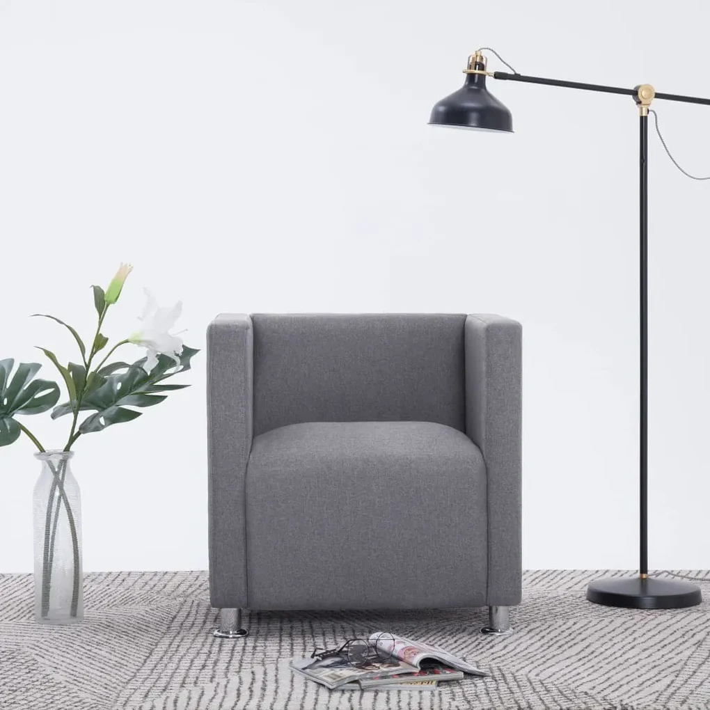 Fotoliu cubic, gri deschis, material textil