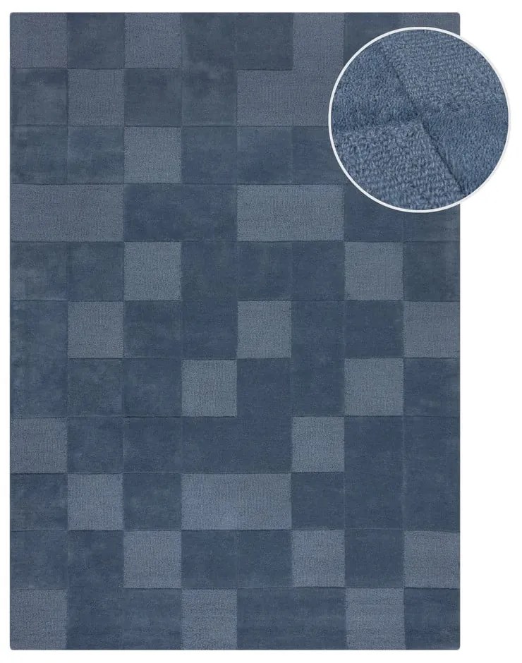 Covor albastru închis țesut manual din lână 120x170 cm Checkerboard – Flair Rugs