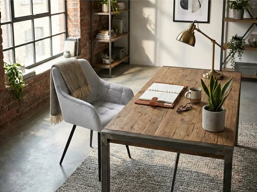 Fotoliu de sufragerie LOREN VELVET gri cu picioare negre