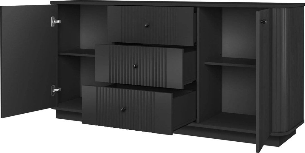 Comodă cu sertare pe soclu Vesper 160 cm - negru / mânere negre